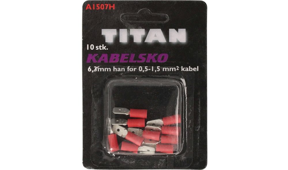 Kabelskor 6,3mm, röd, 10 st A-1507H